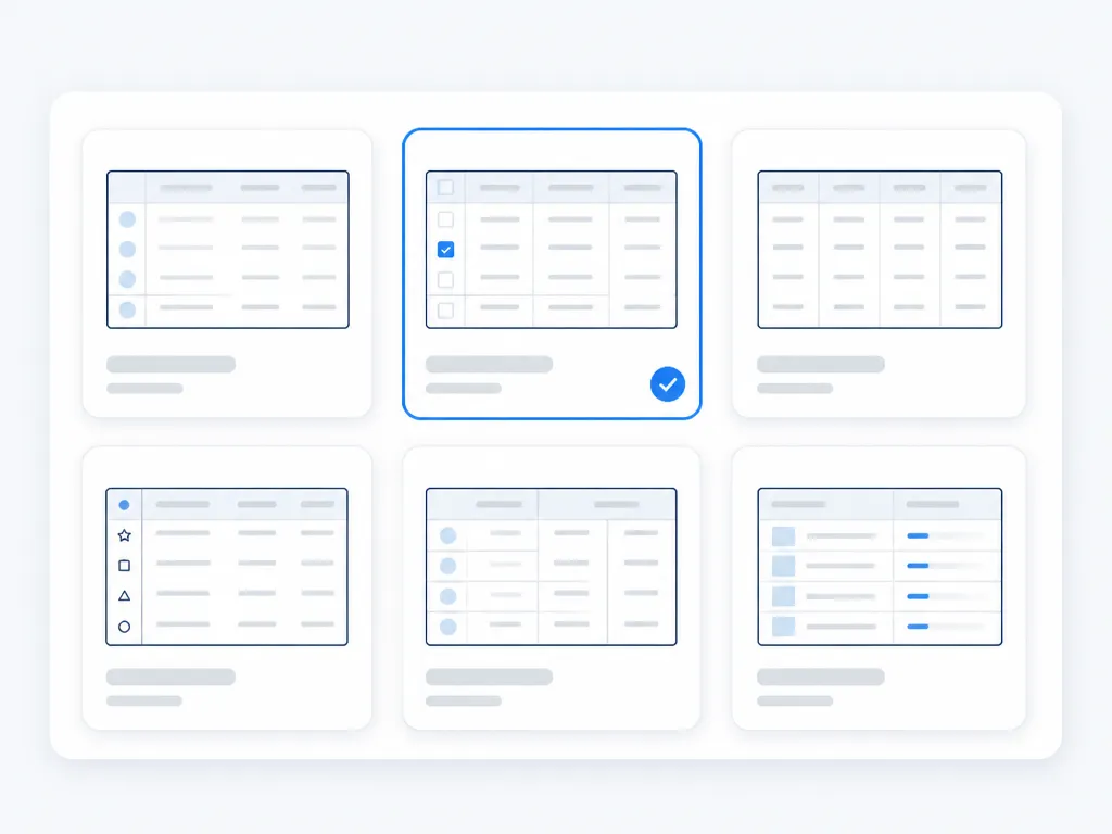 Mockup of the admin template gallery with one size-chart template selected